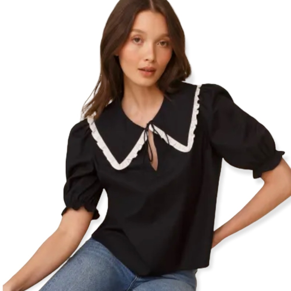 Reformation Black and White Lodge Blouse size Large